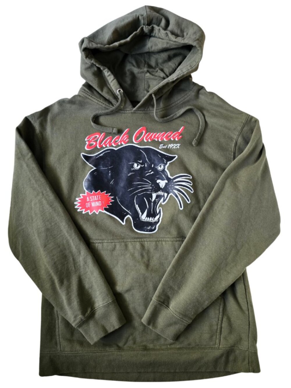 Black Owned A State of Mind Panther Hoodie Graphic Sweatshirt Olive Green Medium